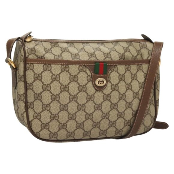 GUCCI GG Supreme Web Sherry Line Bag PVC Beige Gold - Picture 2 of 15
